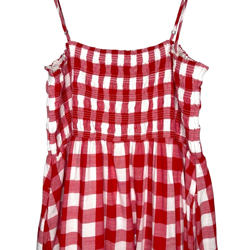 LOFT Red Gingham Smocked Maxi Dress Cottagecore Picnic Sundress Size 16 XL - Picture 7 of 11